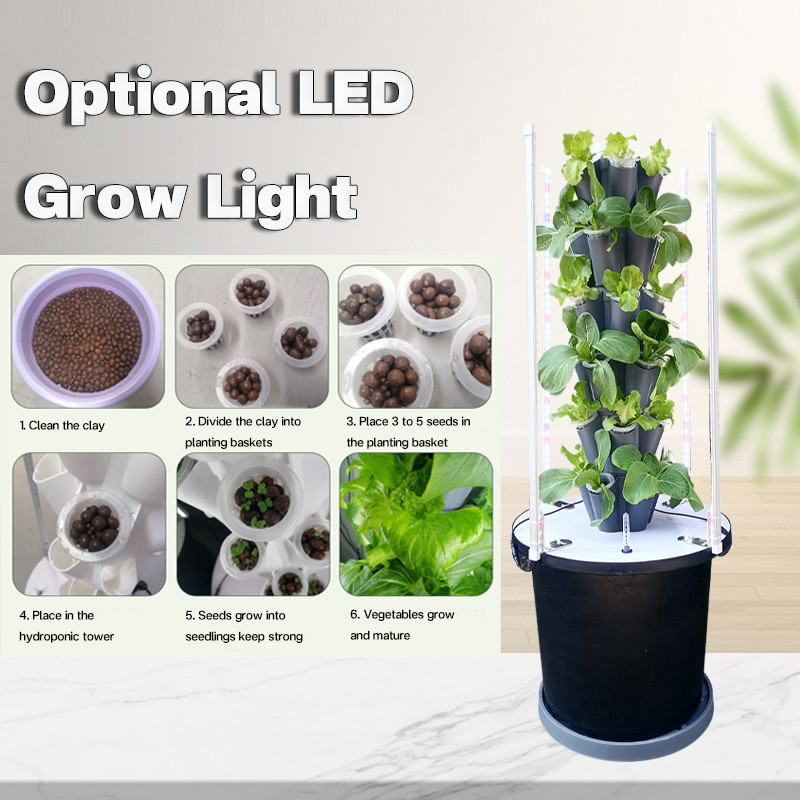 Ev Kullanımı Bahçe Petal Hidroponik Kule Büyütme Sistemi 6/8/10 Katmanlar Seçenekli LED Işık