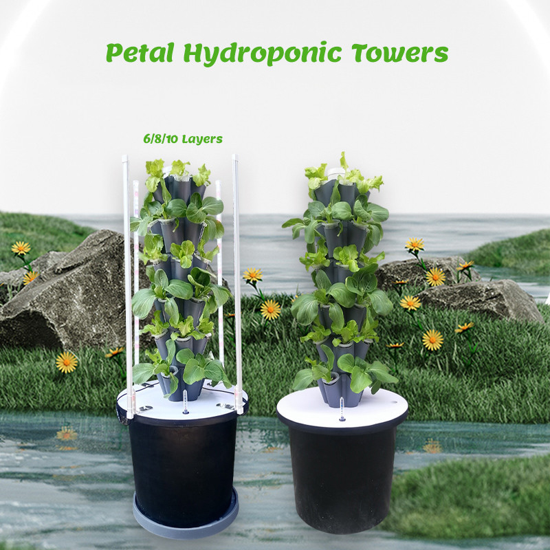 Ev Kullanımı Bahçe Petal Hidroponik Kule Büyütme Sistemi 6/8/10 Katmanlar Seçenekli LED Işık